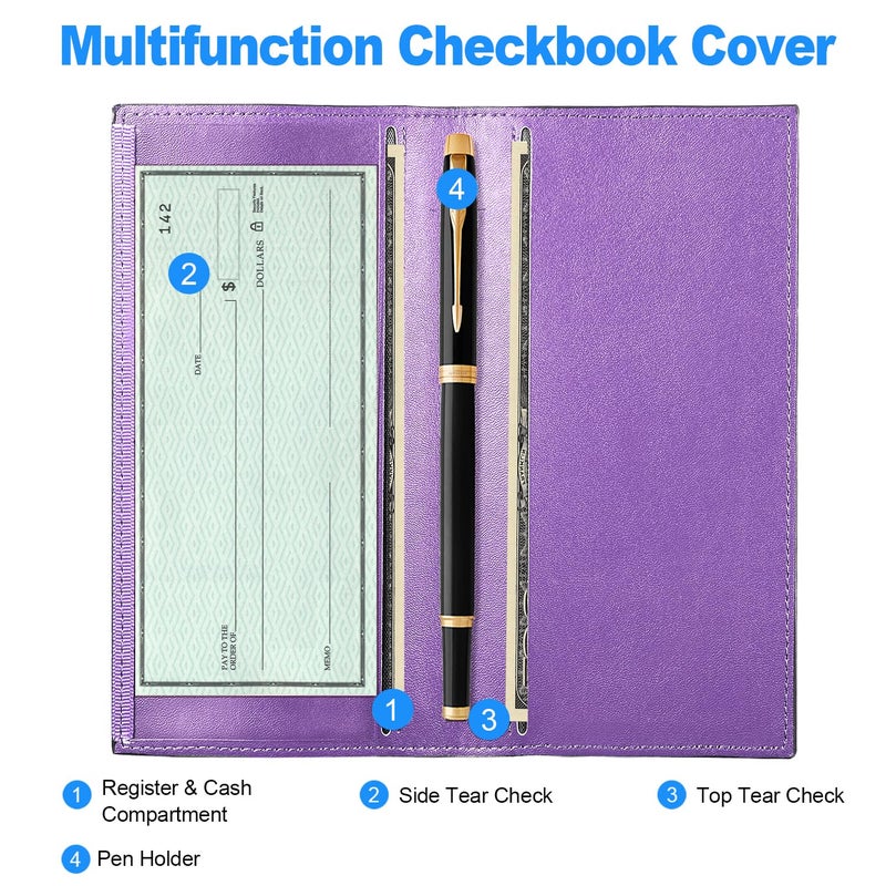 CASMONAL Premium Leather Checkbook Cover for Men and Women Checkbook Holder Wallet RFID Blocking - Image 2